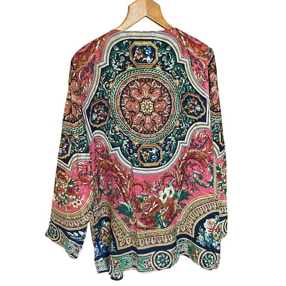 Vintage Jerri Sherman 100% Silk Floral Baroque Tunic Top Blouse 16 plus Boho - Picture 3 of 8